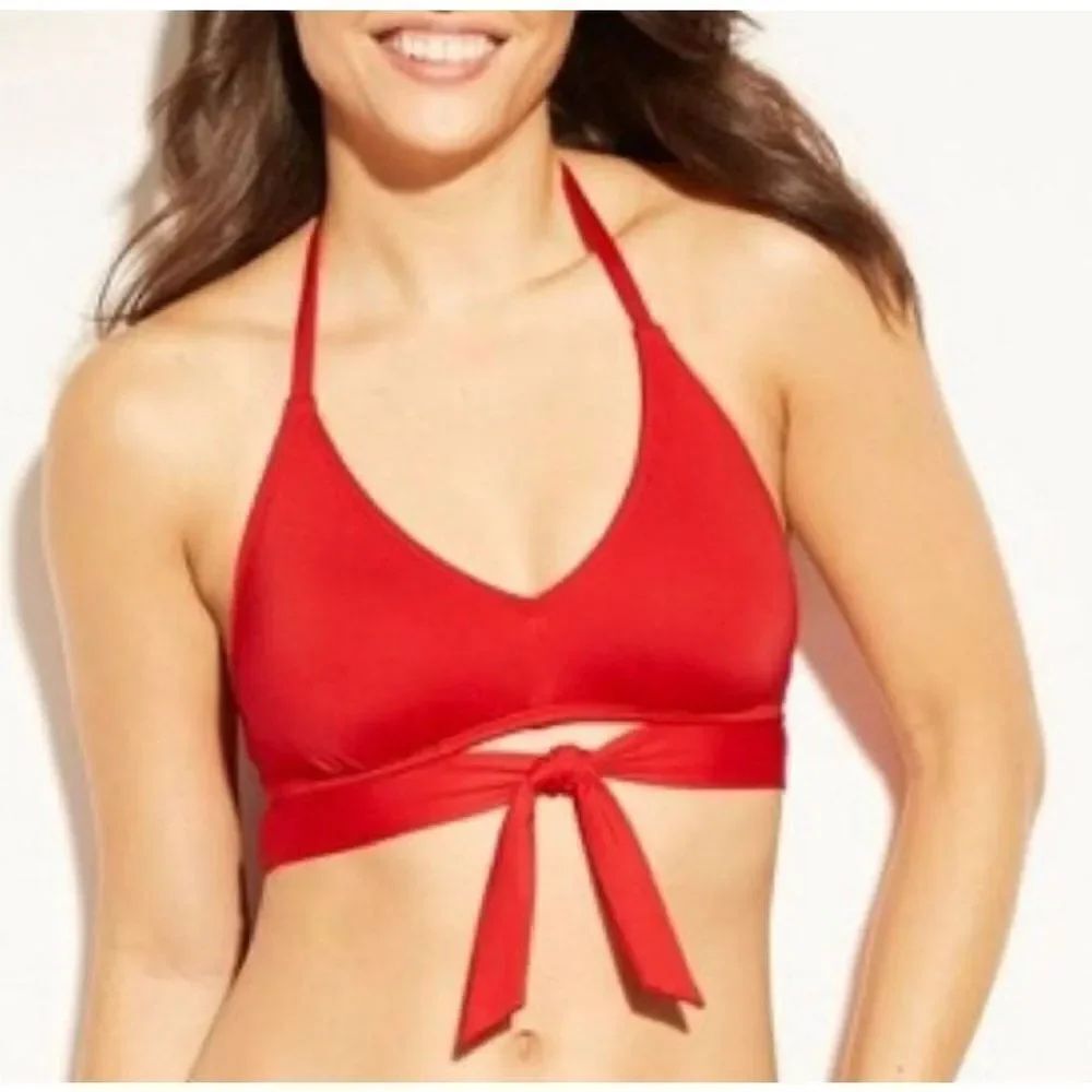 Kona sol red tie front halter  bikini top